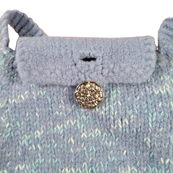 Handmade Felted Wool Shoulder Bag Blue Knit Purse Cotton Lined with Pockets Boho - Picture 4 of 15